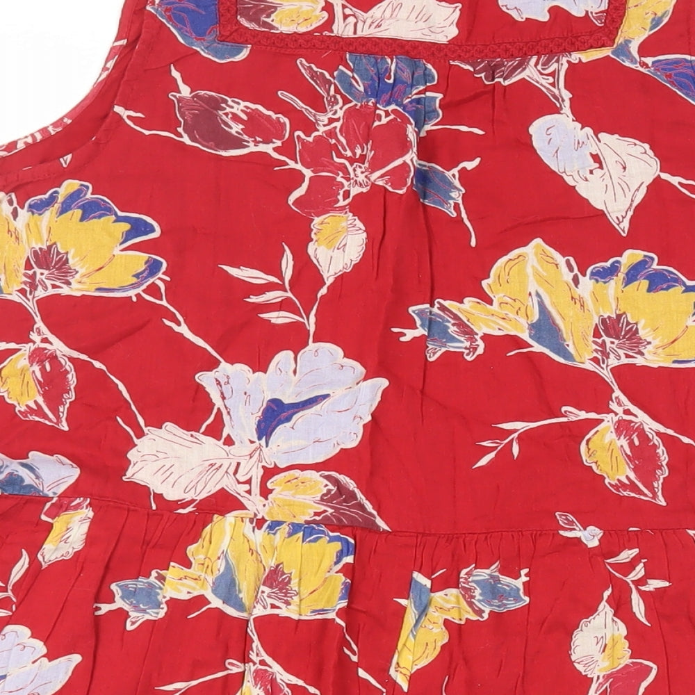 NEXT Womens Red Floral Cotton Fit & Flare Size 12 V-Neck Pullover