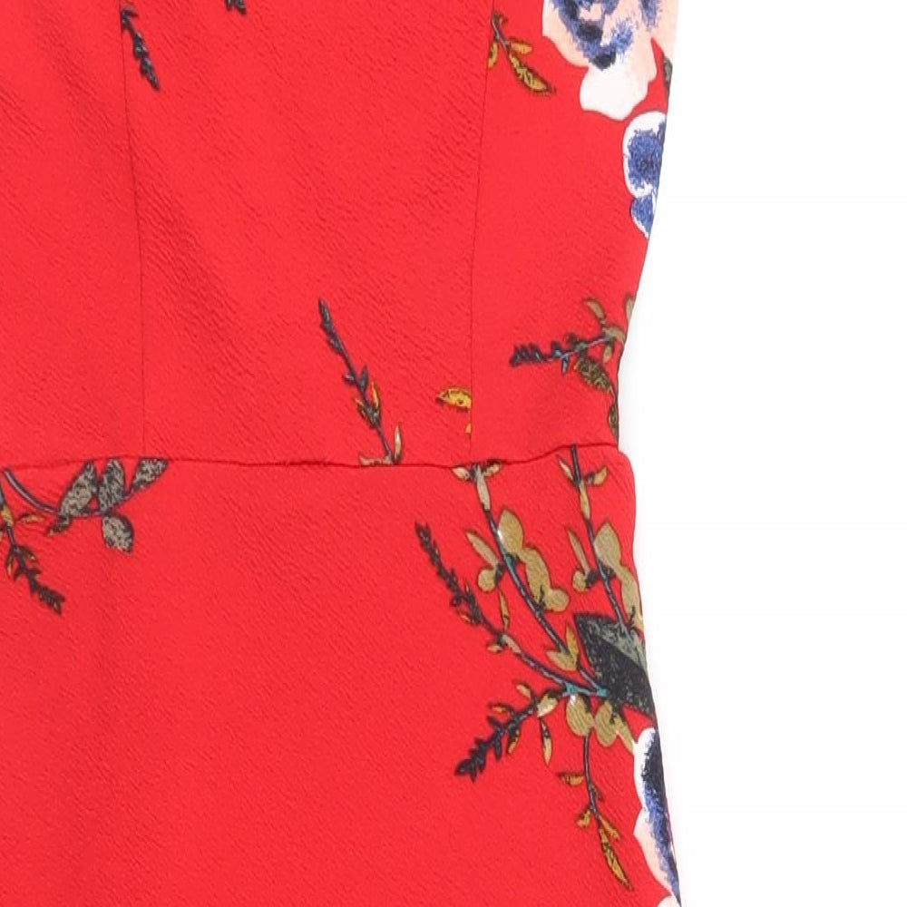 AX Paris Womens Red Floral Polyester Pencil Dress Size 8 Off the Shoulder Pullover