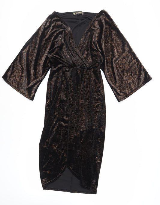QED London Womens Black Polyester Sheath Size 10 V-Neck Pullover - Glitter