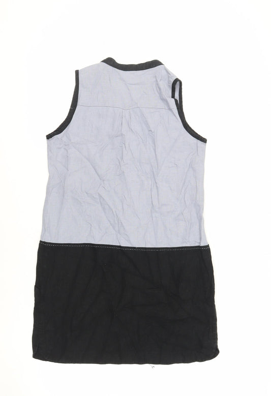 NEXT Womens Blue Colourblock Linen Sheath Size 8 V-Neck Pullover - Pockets