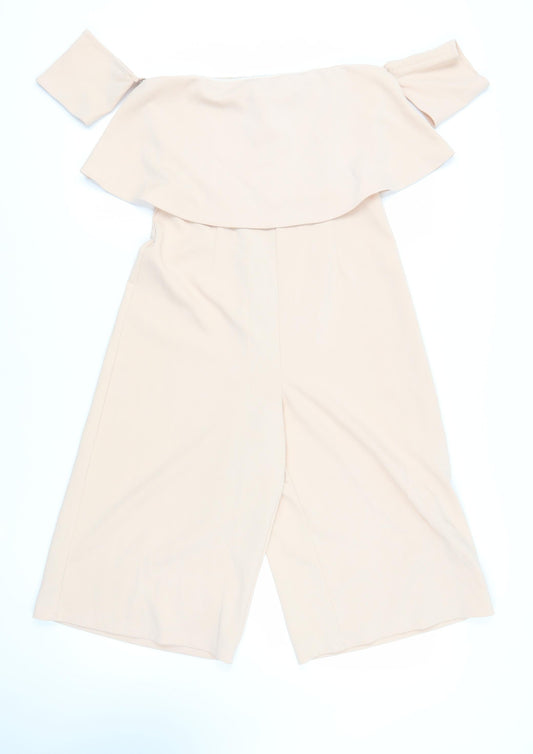 Additional front view of Missguided women’s pink polyester jumpsuit one-piece, size UK 10, 20-inch leg