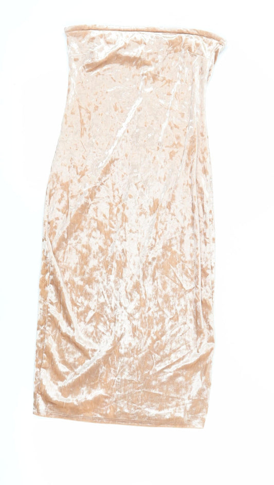 Forever 21 Womens Beige Polyester Pencil Dress Size M Off the Shoulder Pullover - Strapless