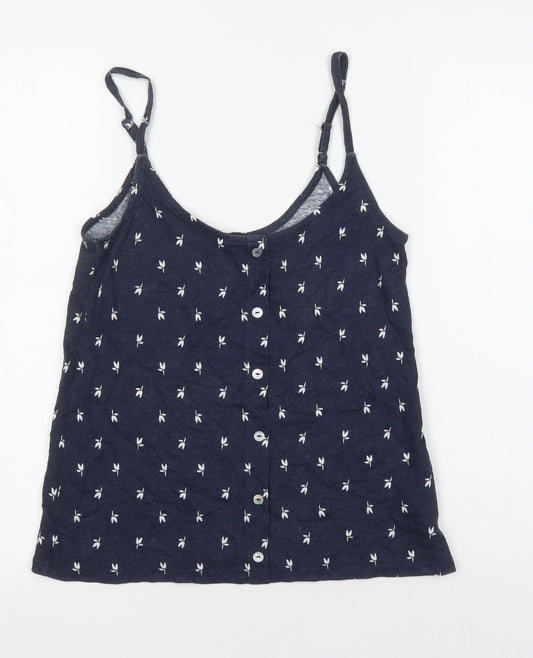 Marks & Spencer Womens Blue Geometric Cotton Camisole T-Shirt Size 8 Boat Neck