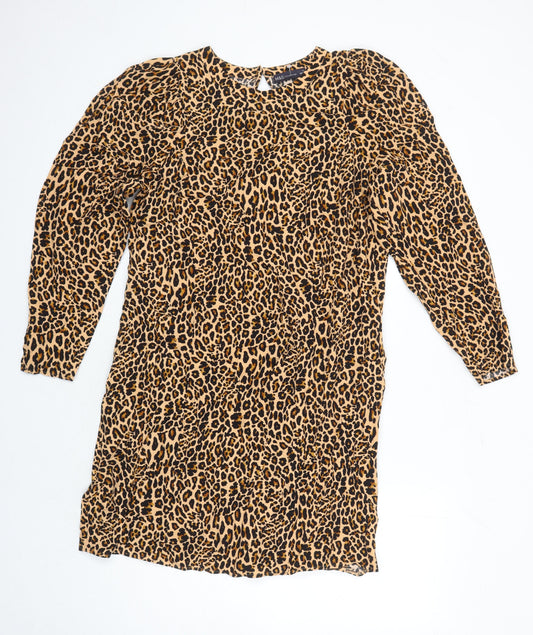 Marks & Spencer Womens Multicoloured Animal Print Viscose Shift Size 16 Round Neck