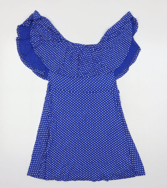 Quiz Womens Blue Plaid Viscose Shift Size 14 Boat Neck