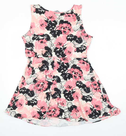 Dorothy Perkins Womens Multicoloured Floral Cotton Fit & Flare Size 18 Boat Neck