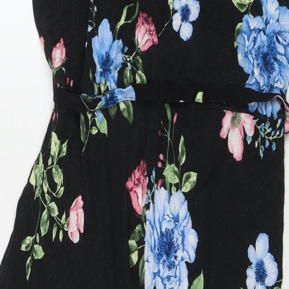 Dorothy Perkins Womens Black Floral Viscose Maxi Size 14 V-Neck Pullover