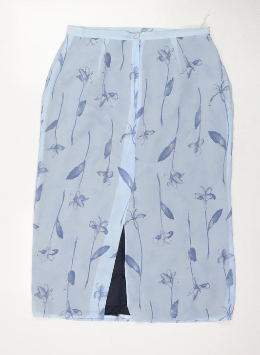 Classics Womens Blue Floral Polyester A-Line Skirt Size 16 Zip