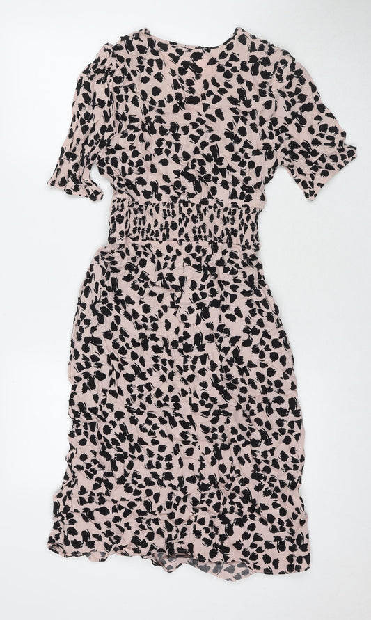 Marks and Spencer Womens Beige Animal Print Viscose A-Line Size 8 V-Neck Pullover - Leopard Print