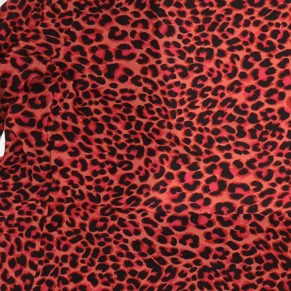 Womens UK Size 12 Dancing Leopard Red Kimono T-Shirt