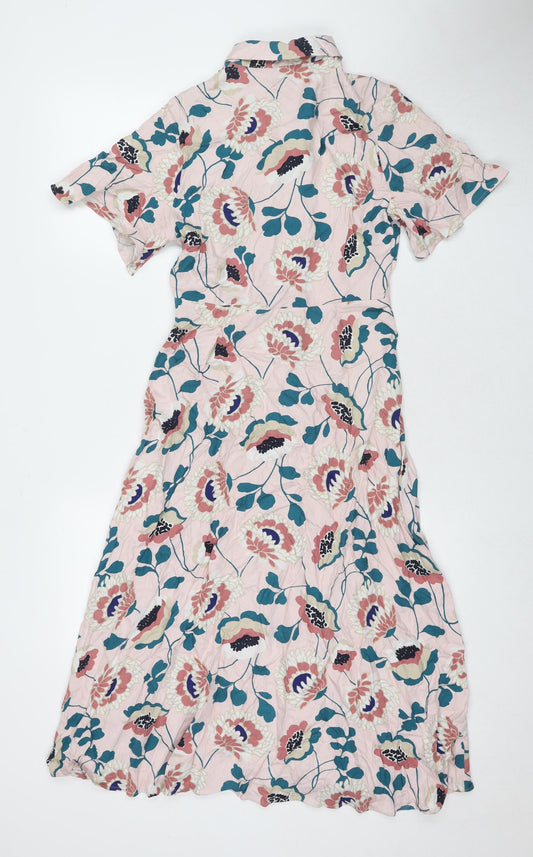 Marks and Spencer Womens Multicoloured Floral Viscose Shirt Dress Size 8 Collared Button