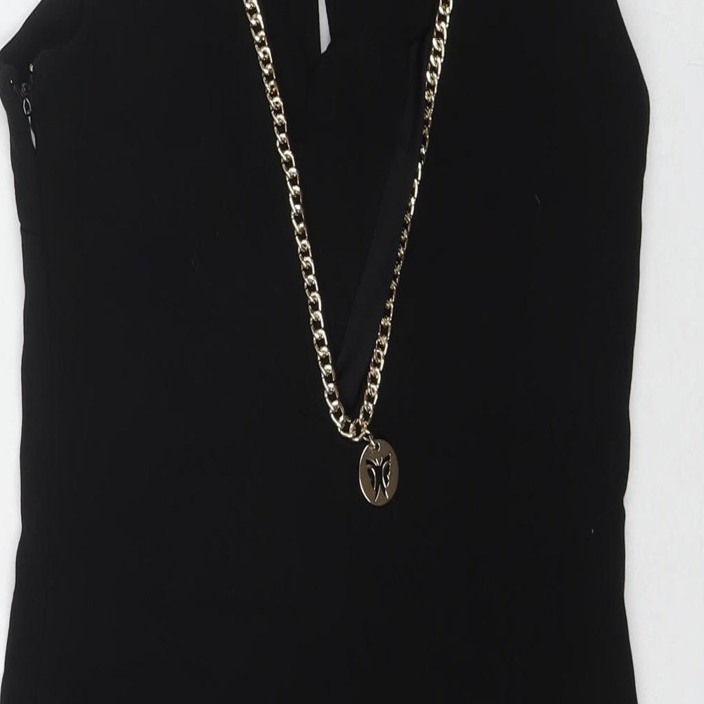 Classic Tricot Womens Black Polyester Bodycon Size S V-Neck Zip - Size S/M