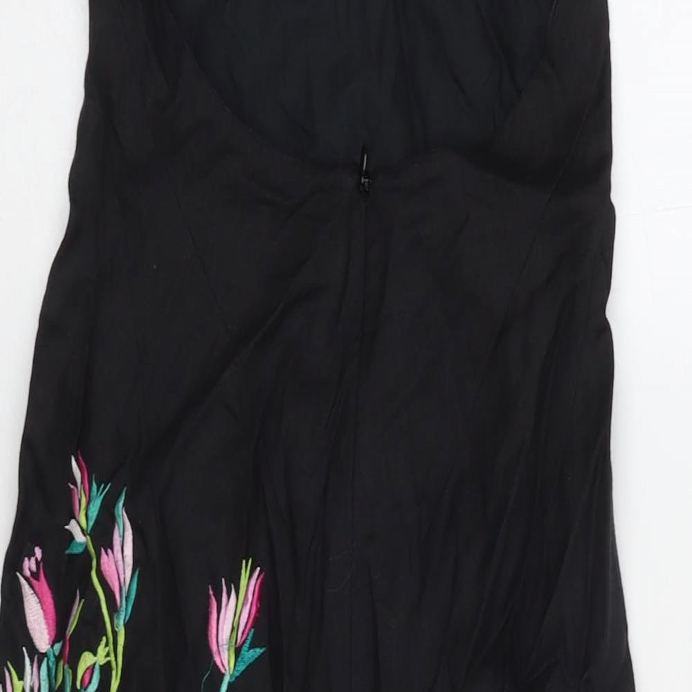 French Connection Womens Black Floral Ramie A-Line Size 6 Halter Zip
