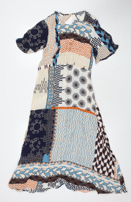 Additional front view of Principles women’s multicoloured geometric viscose maxi, size UK 8, round neck button