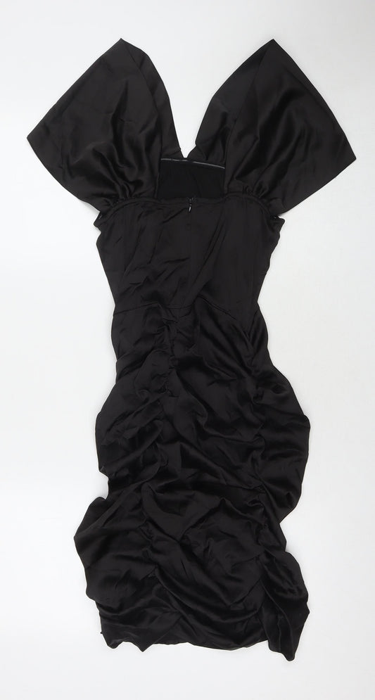 Parisian Signature Womens Black Polyester A-Line Size 12 V-Neck Zip