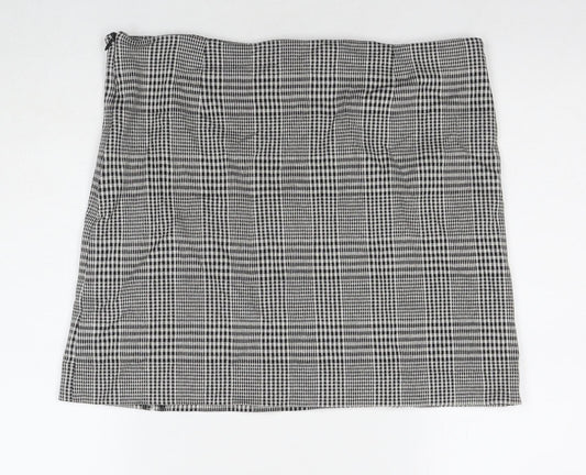 NEXT Womens Black Herringbone Polyester A-Line Skirt Size 16 Zip