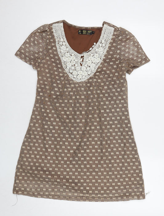 Pussycat London Womens Beige Polyamide A-Line Size S Round Neck Pullover