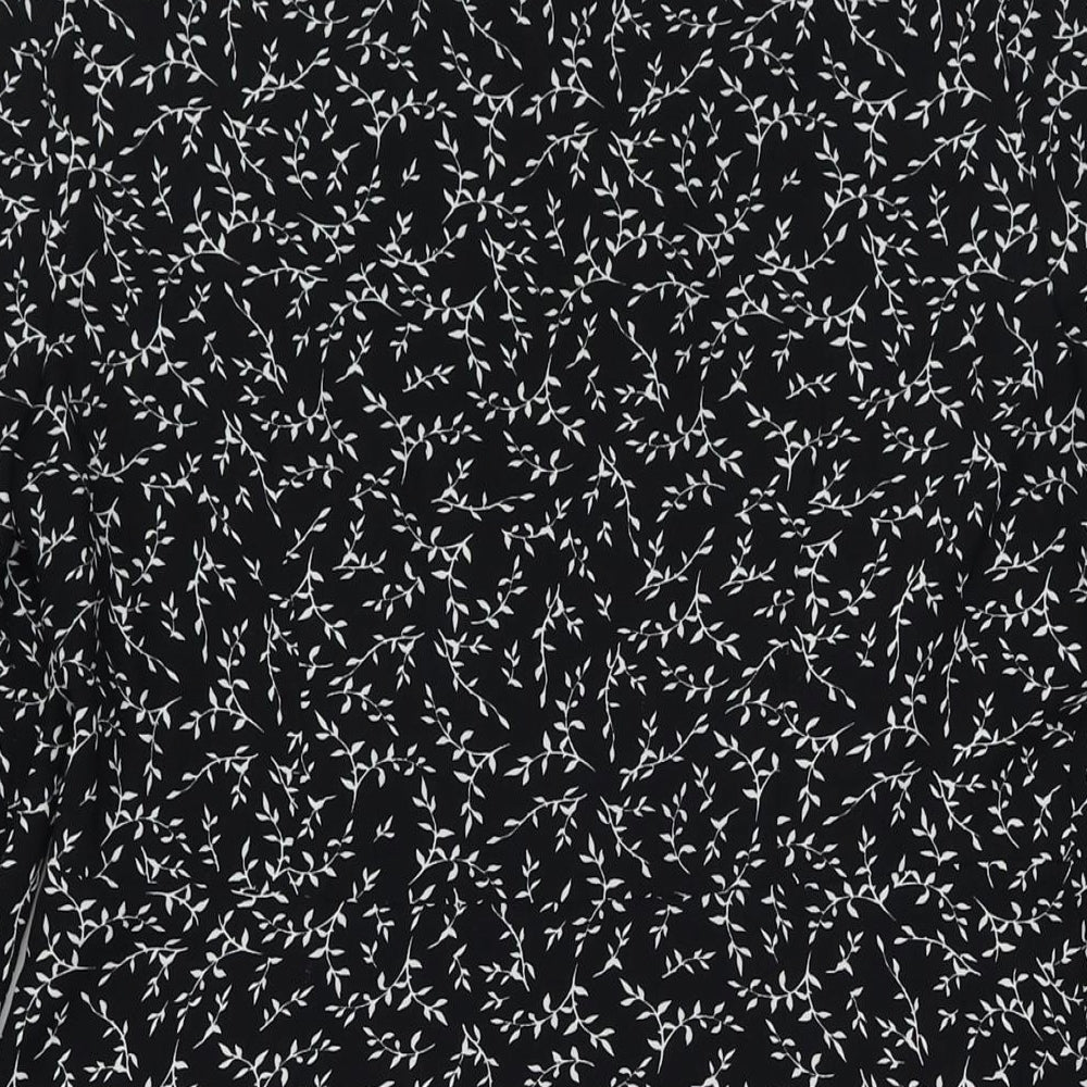 Marks and Spencer Womens Black Floral Polyester Fit & Flare Size 12 Collared Button