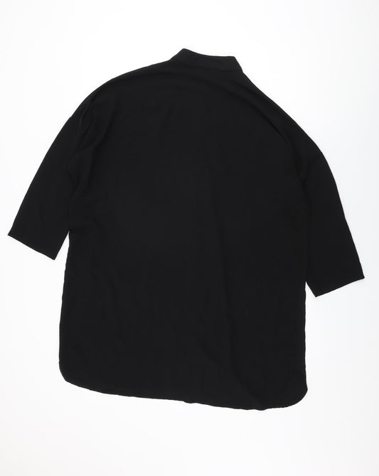 Boohoo Womens Black Polyester Shift Size L Round Neck Button