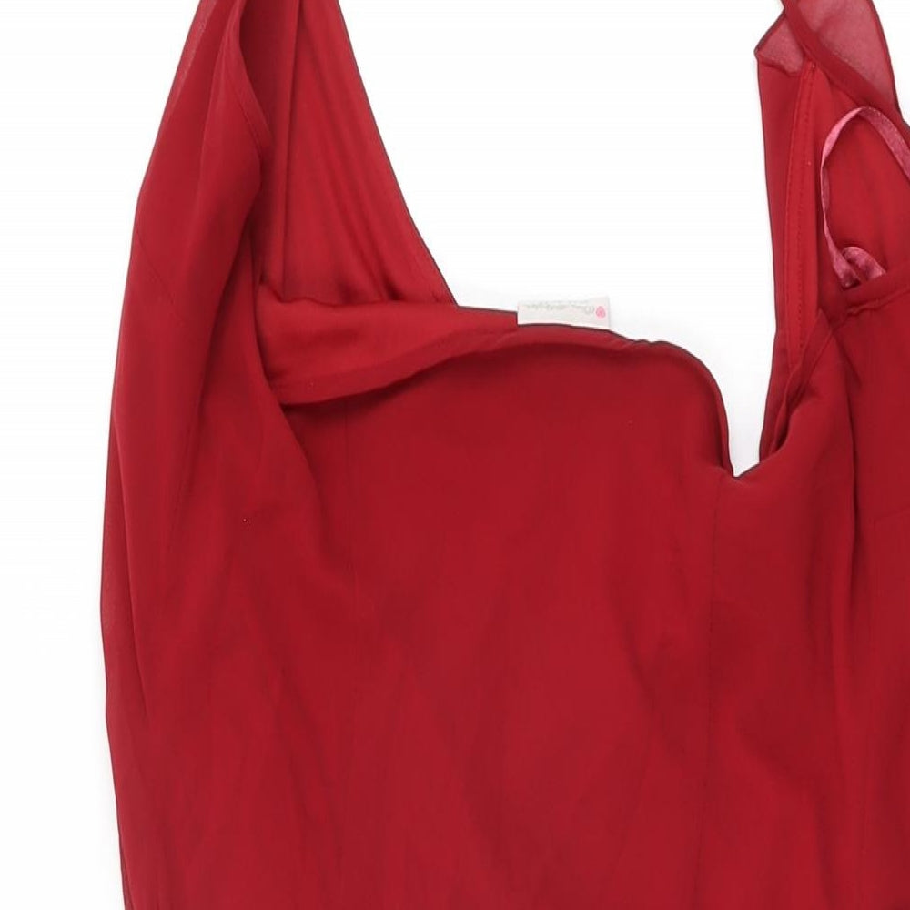 Miss Selfridge Womens Red Polyester Wrap Dress Size 14 V-Neck Tie