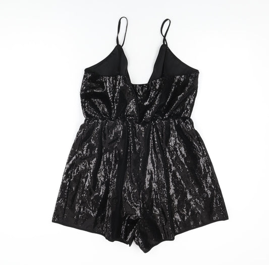 PRETTYLITTLETHING Womens Black Polyester Playsuit One-Piece Size 14 L3 in Pullover