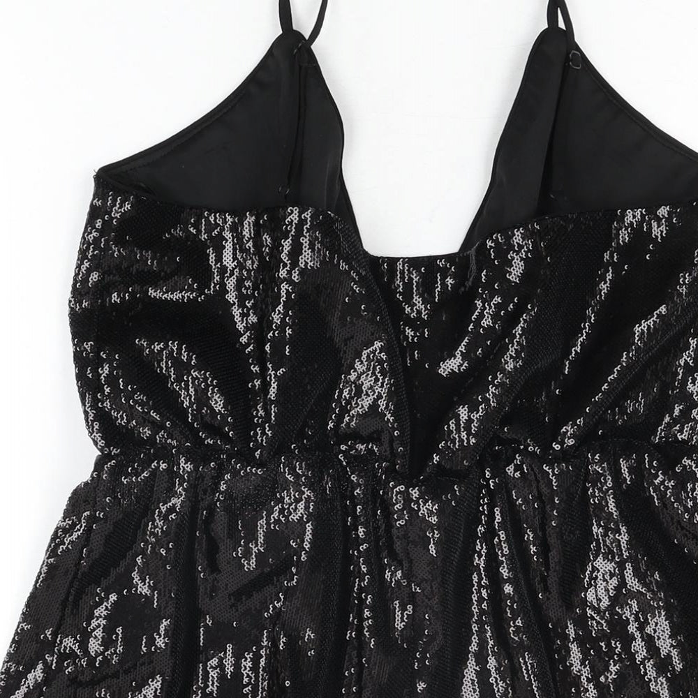 PRETTYLITTLETHING Womens Black Polyester Playsuit One-Piece Size 14 L3 in Pullover