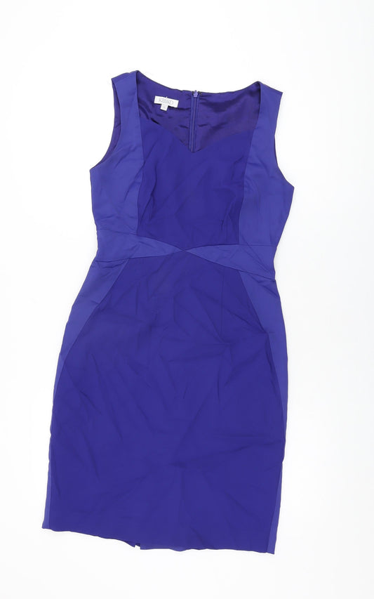 Additional front view of Kaliko women’s blue cotton bodycon, size UK 8, sweetheart zip