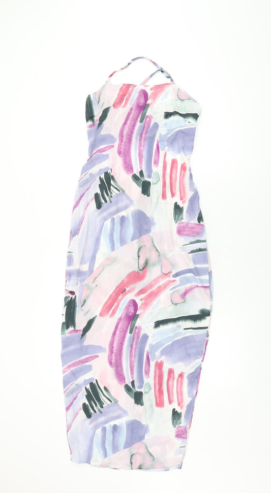 Additional front view of In the Style women’s multicoloured geometric polyester bodycon, size UK 6, square neck zip