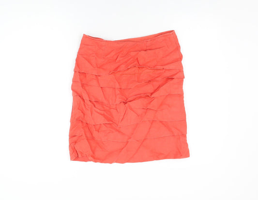 Per Una Womens Red Linen A-Line Skirt Size 10 Zip