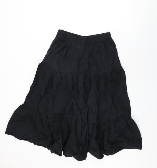 Marks and Spencer Womens Black Cotton Swing Skirt Size 10 Button