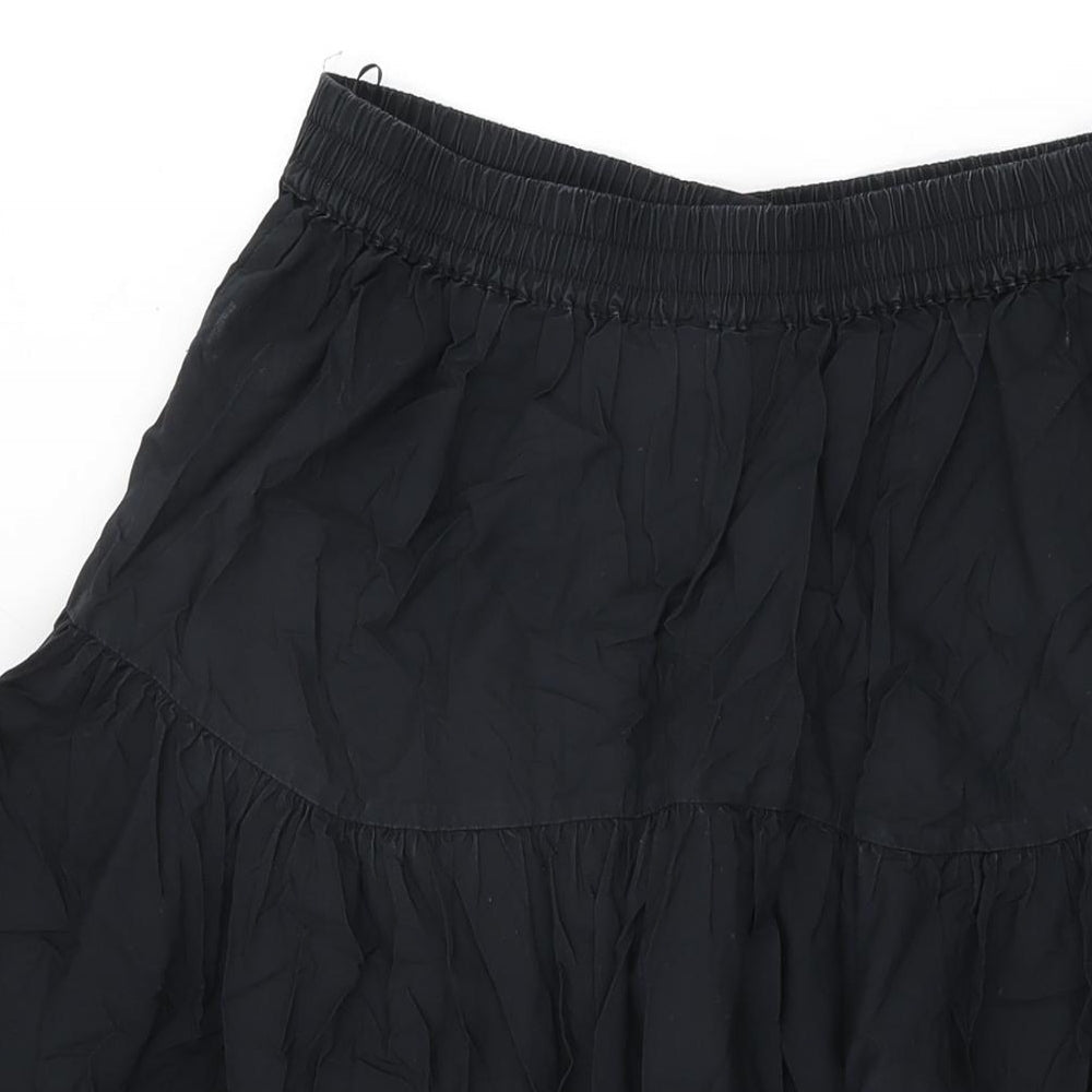 Marks and Spencer Womens Black Cotton Swing Skirt Size 10 Button
