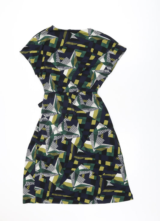 NEXT Womens Multicoloured Geometric Polyester Wrap Dress Size 8 V-Neck Tie