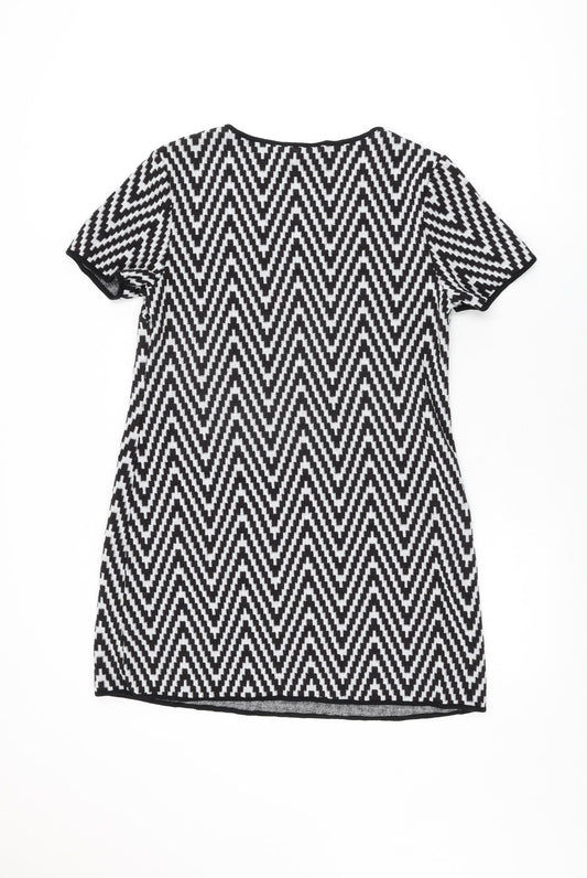 Dorothy Perkins Womens White Geometric Acrylic Shift Size 10 Round Neck Pullover