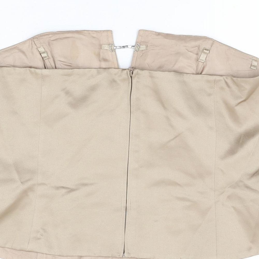 Debut Womens Beige Polyester Basic T-Shirt Size 14 Off the Shoulder