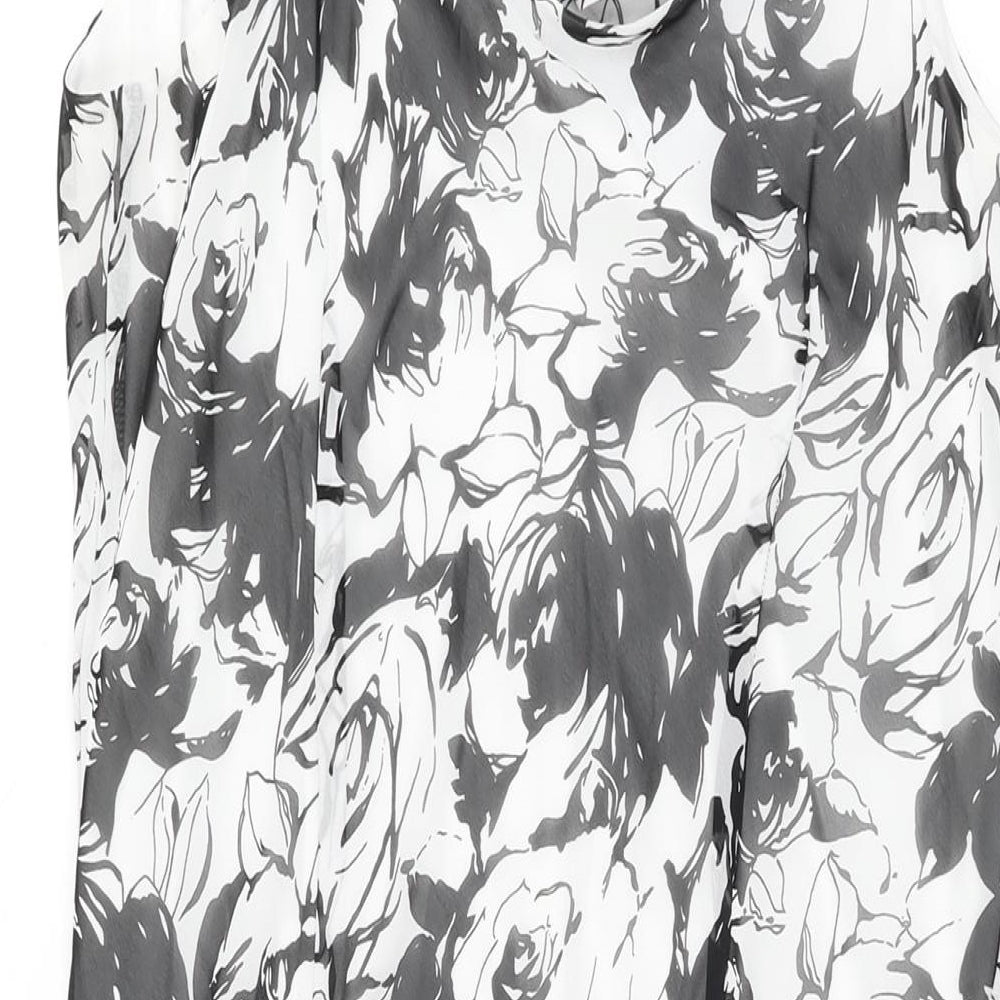 BHS Womens White Floral Polyester Shift Size 14 Cowl Neck Pullover