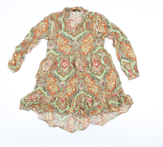 Additional front view of Only women’s multicoloured geometric viscose shift, size UK 6, v-neck pullover