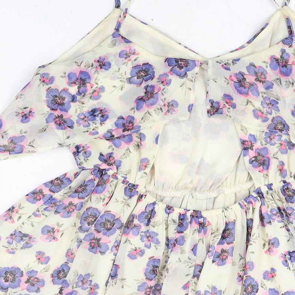 Topshop Womens Ivory Floral Polyester Skater Dress Size 8 V-Neck Pullover