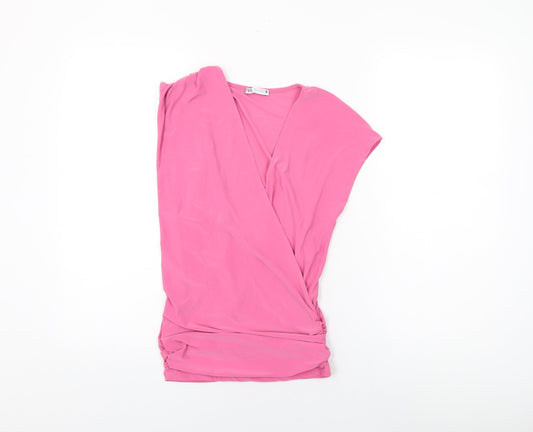 Womens UK Size S Zara Pink Wrap T-Shirt