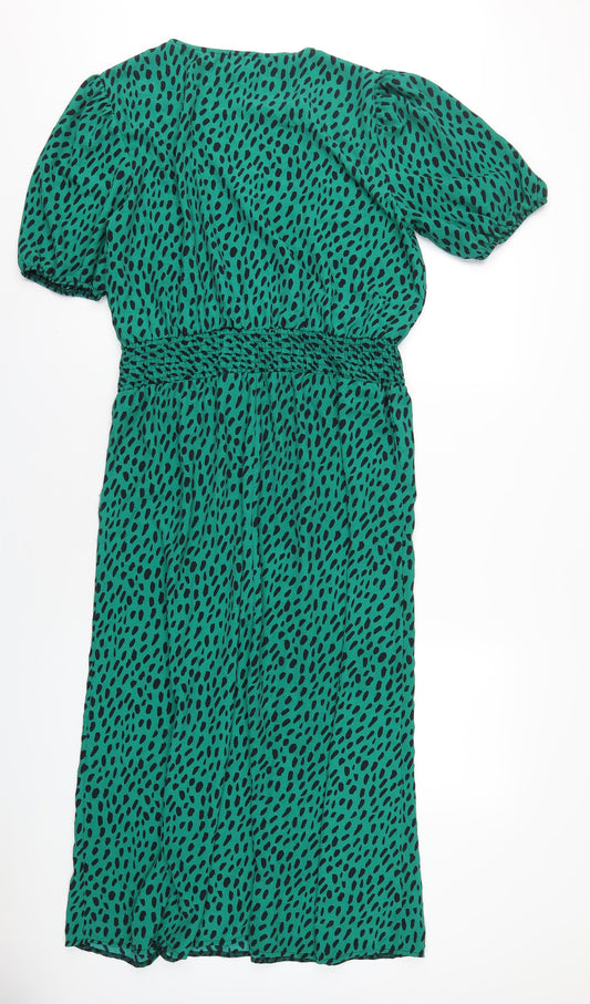 Friends Like These Womens Green Geometric Polyester A-Line Size 16 V-Neck Pullover