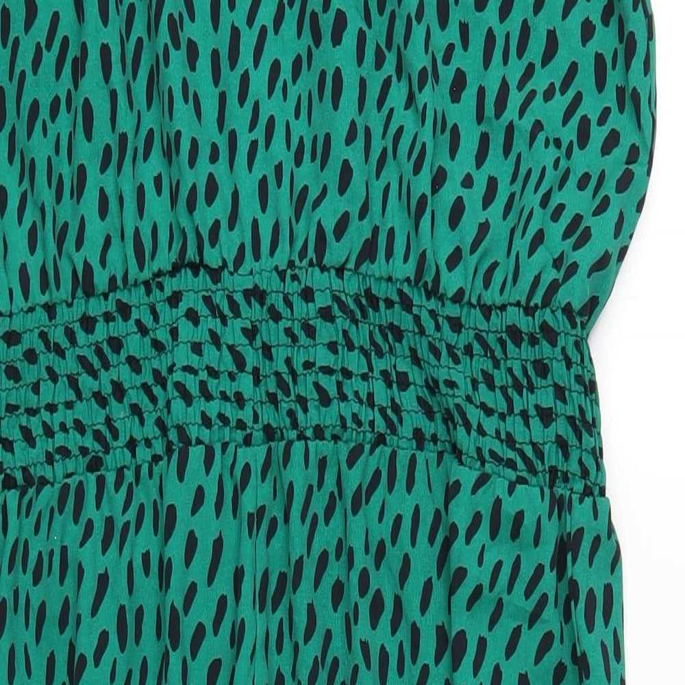 Friends Like These Womens Green Geometric Polyester A-Line Size 16 V-Neck Pullover