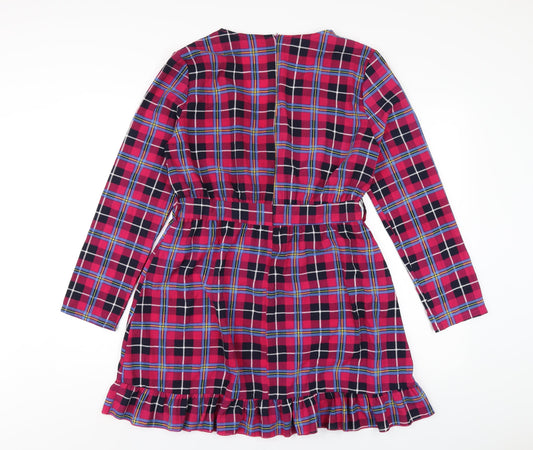 PRETTYLITTLETHING Womens Multicoloured Polka Dot Polyester A-Line Size 12 V-Neck Zip