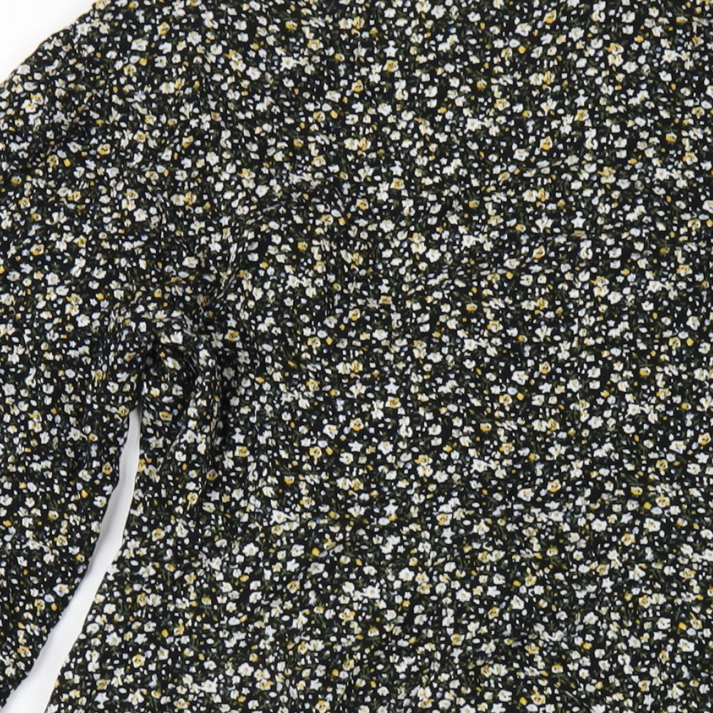 Missguided Womens Black Floral Viscose A-Line Size 8 V-Neck Zip