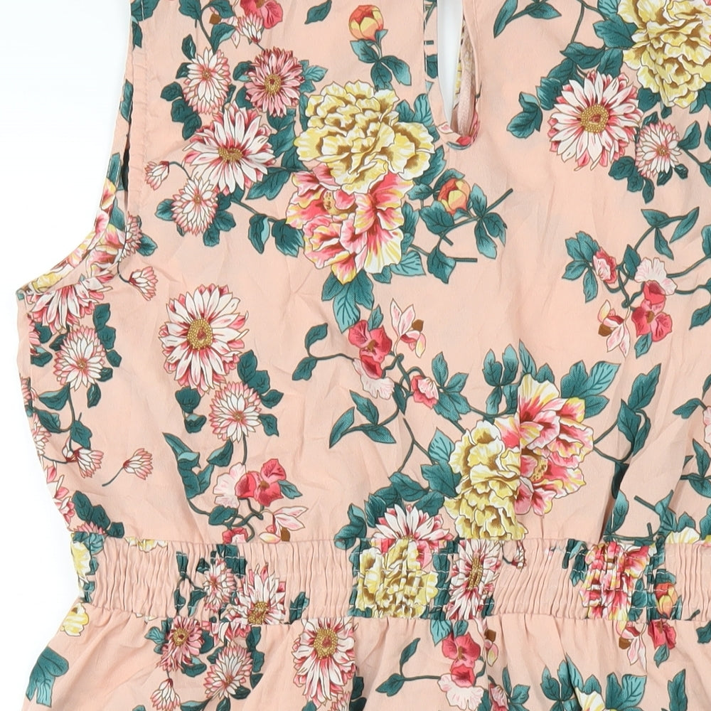 New Look Womens Pink Floral Polyester Ball Gown Size 18 Mock Neck Button