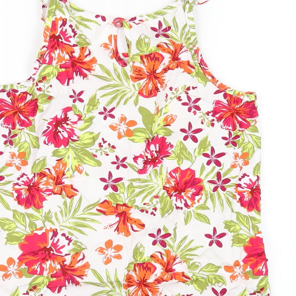 Lily & Dan Girls Multicoloured Floral Cotton Basic Tank Size 9-10 Years Round Neck Button