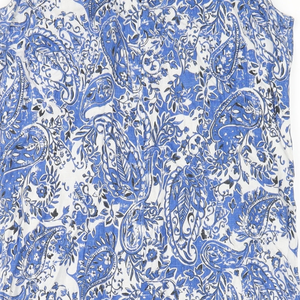 NEXT Womens Blue Geometric Linen Tank Dress Size 6 V-Neck Pullover