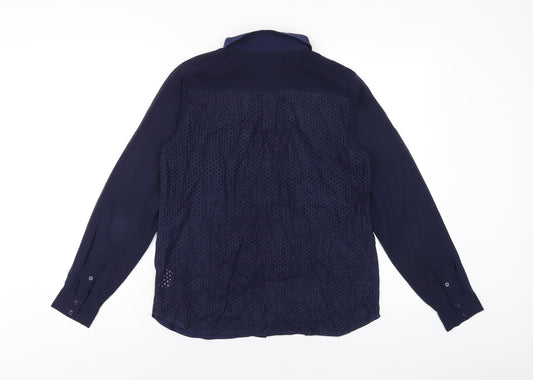 French Connection Womens Blue Polyester Basic Button-Up Size 10 Collared