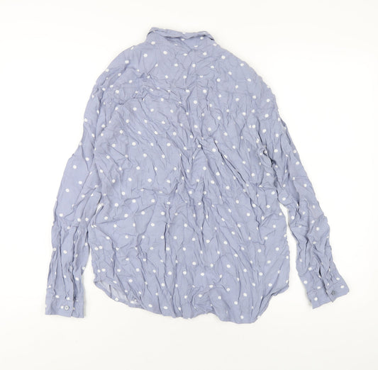 H&M Womens Blue Polka Dot Viscose Basic Button-Up Size 8 Collared