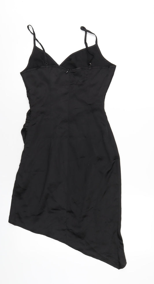 PRETTYLITTLETHING Womens Black Polyester Bodycon Size 6 V-Neck Zip