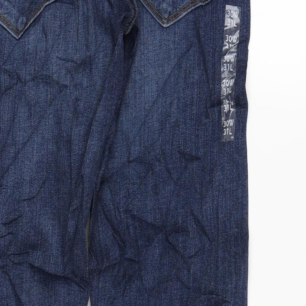 Marks and Spencer Mens Blue Cotton Straight Jeans Size 30 in L31 in Slim Zip