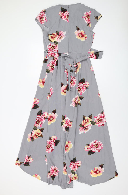 AX Paris Womens Grey Floral Polyester A-Line Size 8 V-Neck Zip